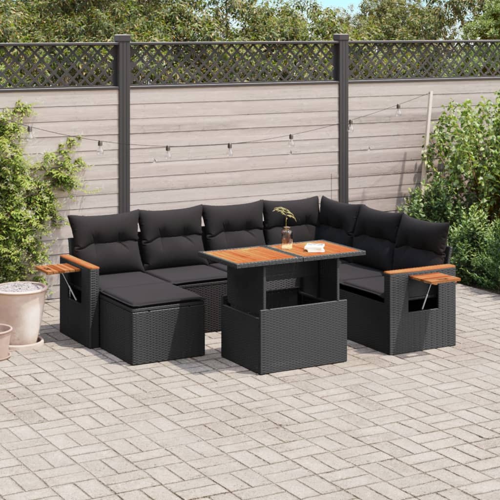 vidaXL Set mobilier de grădină cu perne, 8 piese, negru, poliratan