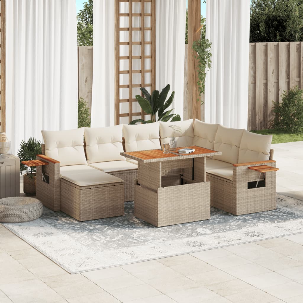 vidaXL 8-tlg. Garten-Sofagarnitur mit Kissen Beige Poly Rattan