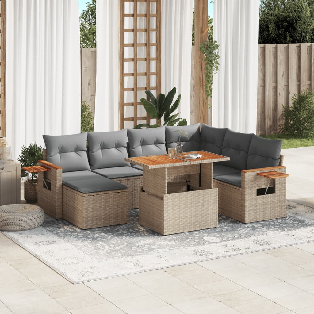 vidaXL 8-tlg. Garten-Sofagarnitur mit Kissen Beige Poly Rattan