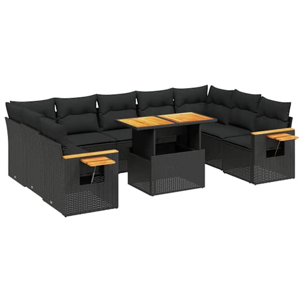 vidaXL 10-osaline aiadiivani komplekt patjadega, must, pol&uuml;rotang