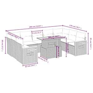 Vrtna sedežna garnitura 10-delna z blazinami črn poli ratan - slika 3