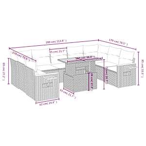 Vrtna sedežna garnitura 10-delna z blazinami bež poli ratan - slika 3