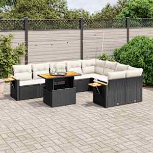 Vrtna sedežna garnitura 10-delna z blazinami črn poli ratan