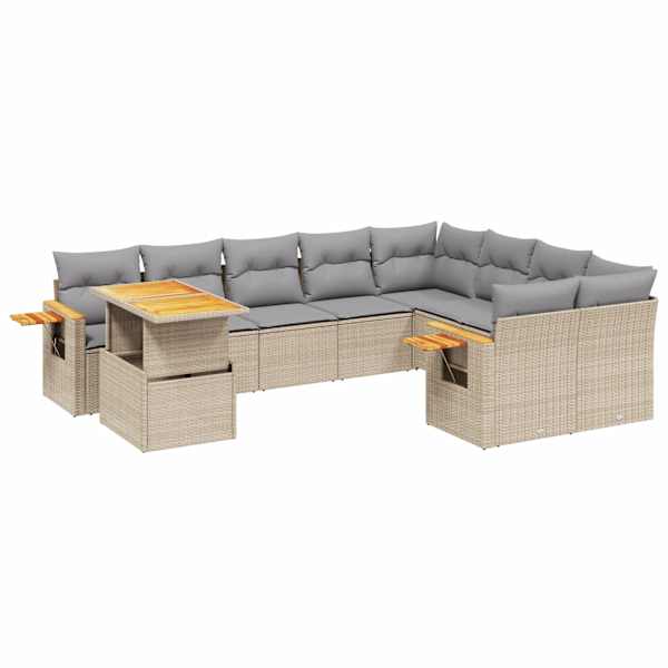 vidaXL 10-osaline aiadiivani komplekt patjadega, beež, pol&uuml;rotang