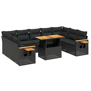 vidaXL 11-osaline aiadiivani komplekt patjadega, must, pol&uuml;rotang