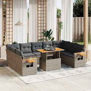 Vrtna sedežna garnitura 11-delna z blazinami siv poli ratan