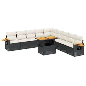 vidaXL 11-osaline aiadiivani komplekt patjadega, must, pol&uuml;rotang