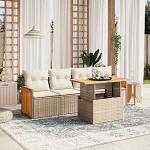 Vrtna sedežna garnitura 5-delna z blazinami bež poli ratan