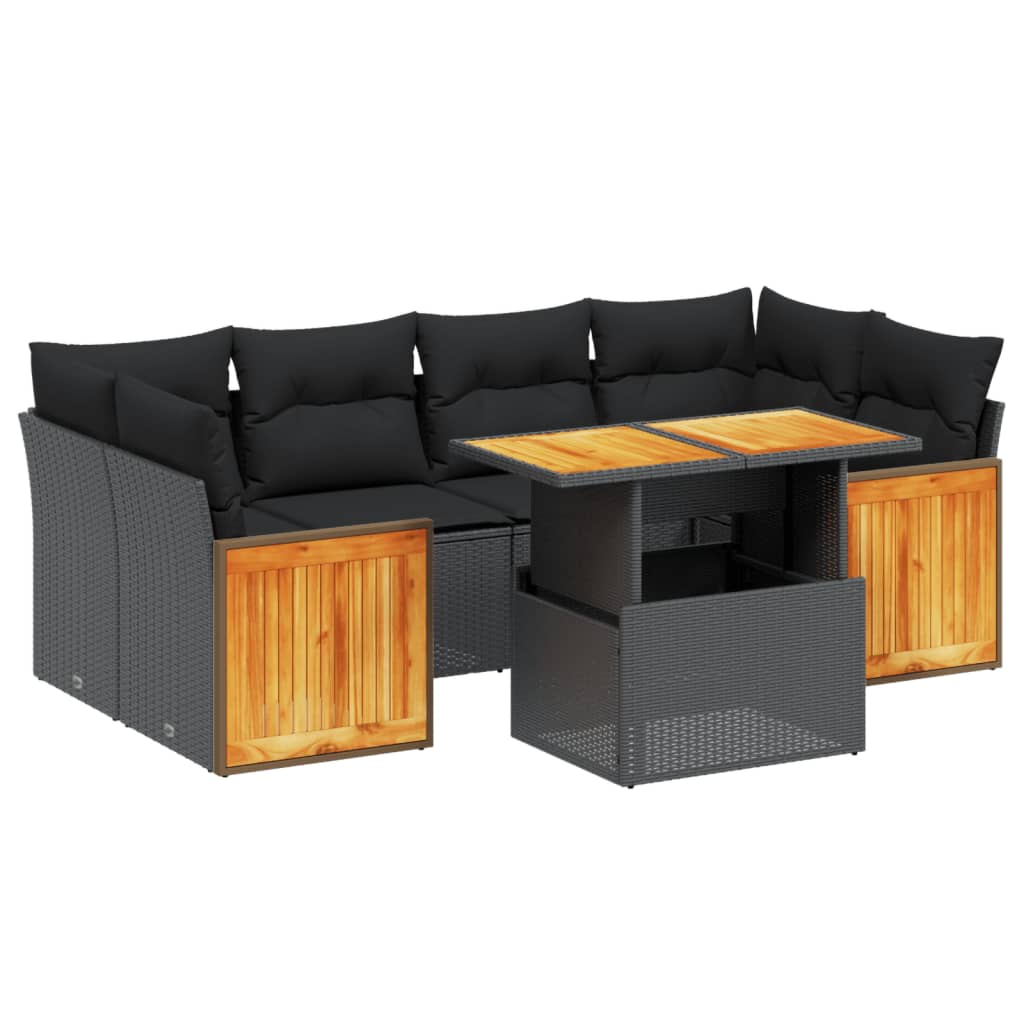 Thumbnail - vidaXL 7-tlg. Garten-Sofagarnitur mit Kissen Schwarz Poly Rattan