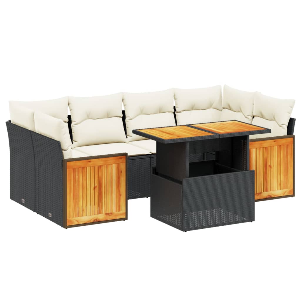 Thumbnail - vidaXL 7-tlg. Garten-Sofagarnitur mit Kissen Schwarz Poly Rattan