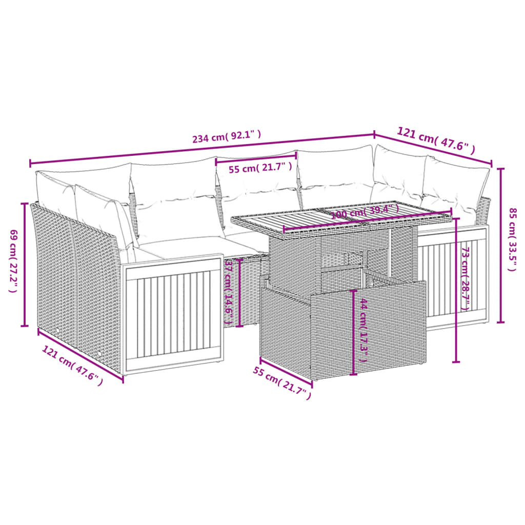 vidaXL 7-delige Loungeset met kussens poly rattan zwart afbeelding