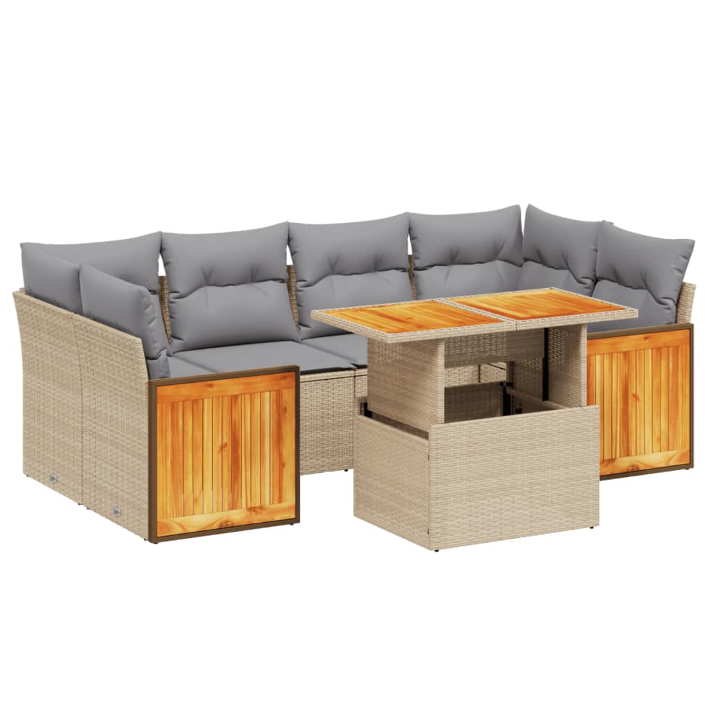 Thumbnail - vidaXL 7-tlg. Garten-Sofagarnitur mit Kissen Beige Poly Rattan