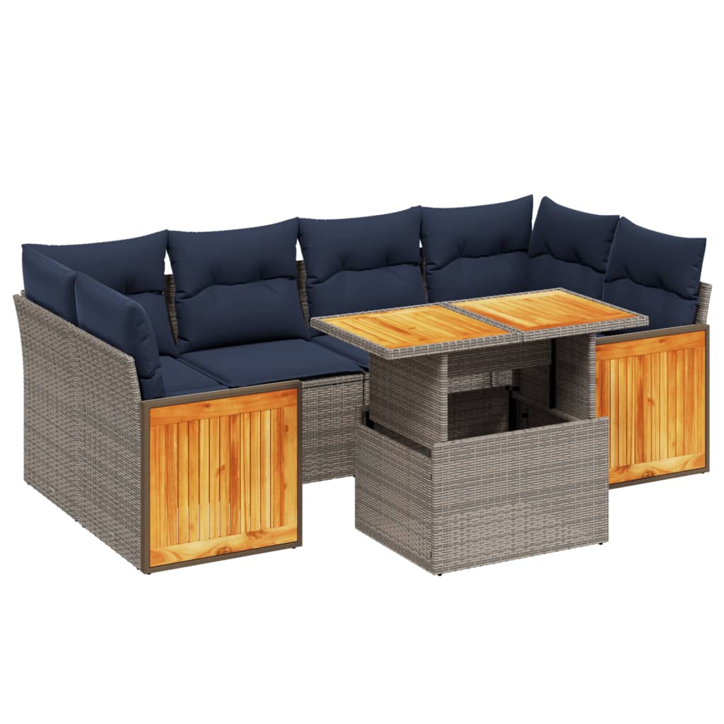 Patio Sofa Set with Cushions Outdoor Furniture 7 Piece Poly Rattan vidaXL - Picture 25 of 28