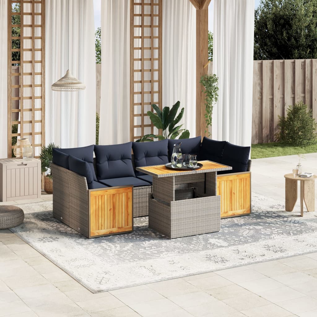 Patio Sofa Set with Cushions Outdoor Furniture 7 Piece Poly Rattan vidaXL - Picture 27 of 28