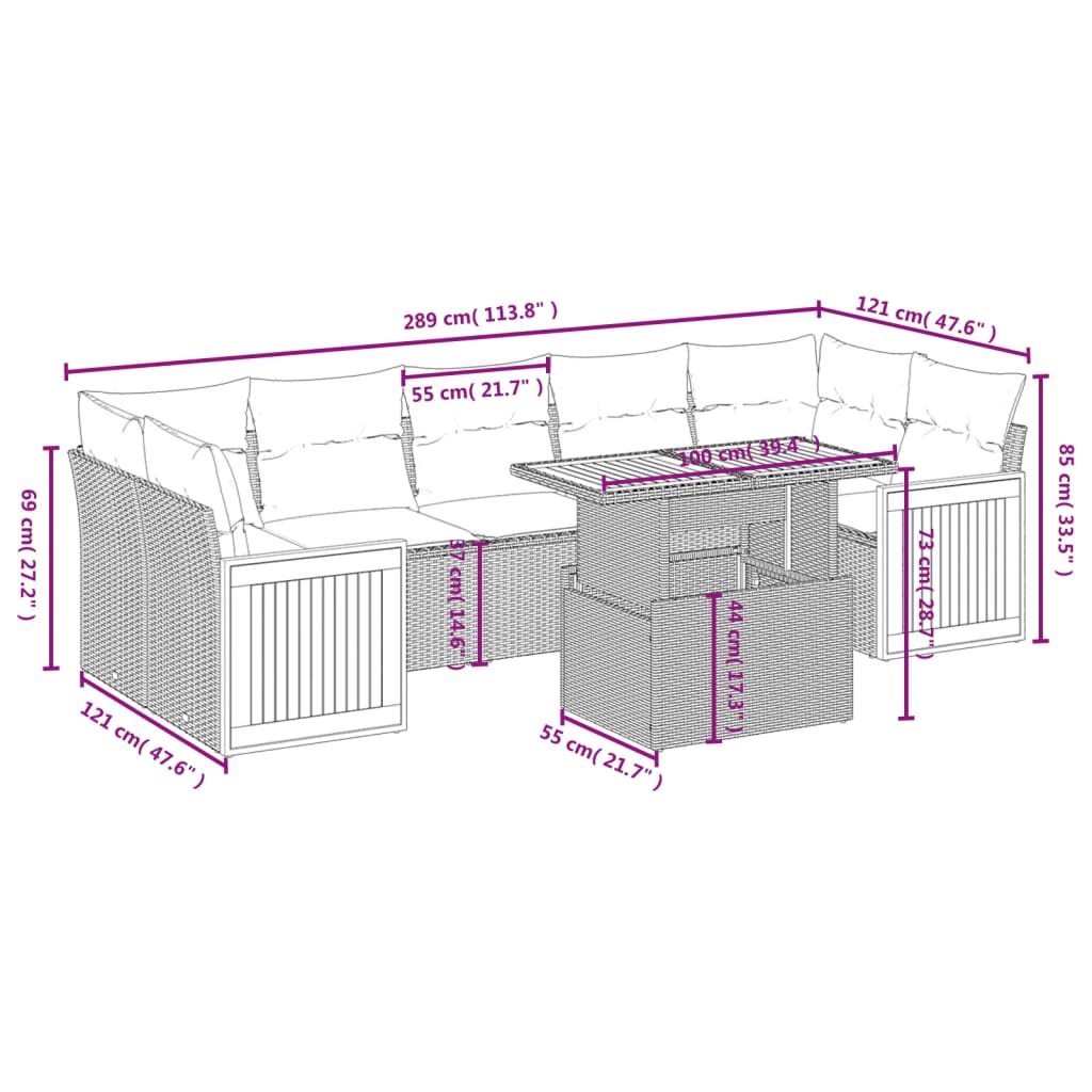 Set mobilier de grădină cu perne, 8 piese, negru, poliratan 3273870 - imagine 3