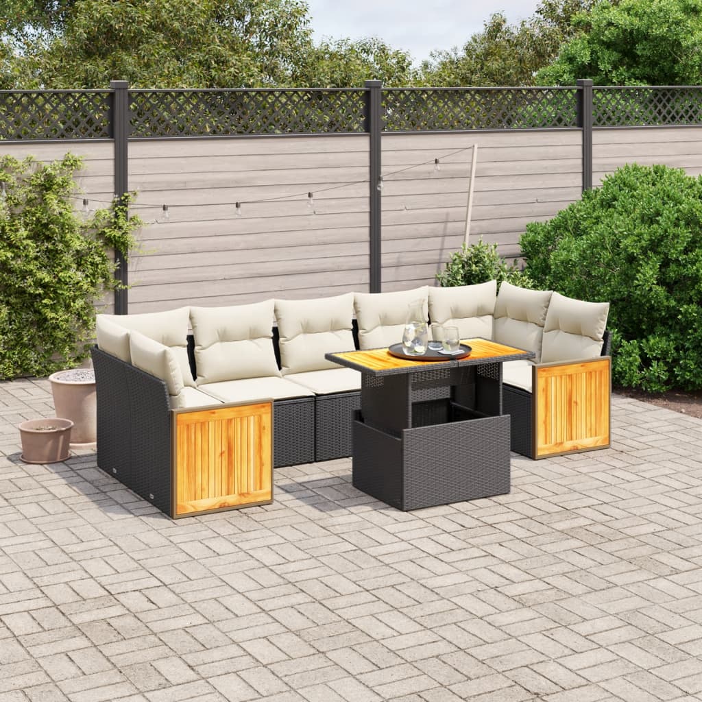 vidaXL 8-tlg. Garten-Sofagarnitur mit Kissen Schwarz Poly Rattan