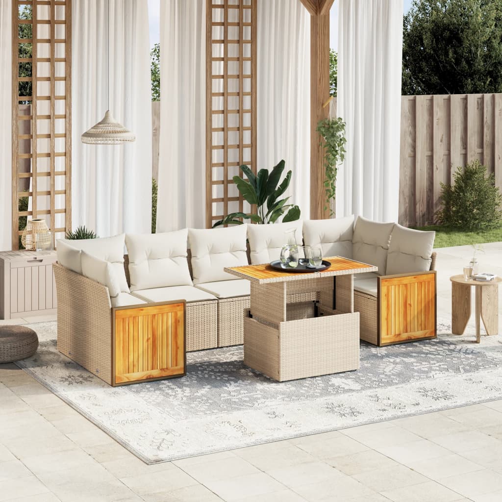 vidaXL 8-tlg. Garten-Sofagarnitur mit Kissen Beige Poly Rattan