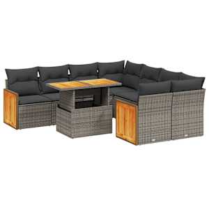 Vrtna sedežna garnitura 9-delna z blazinami siv poli ratan - slika 2