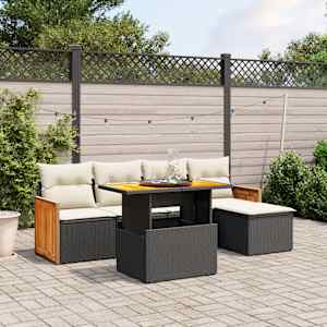 Vrtna sedežna garnitura 6-delna z blazinami črna poli ratan