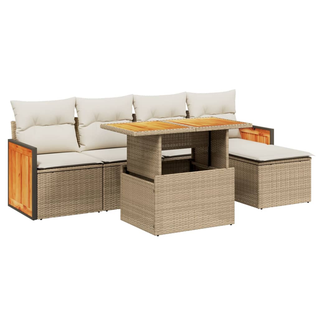 Thumbnail - vidaXL 6-tlg. Garten-Sofagarnitur mit Kissen Beige Poly Rattan