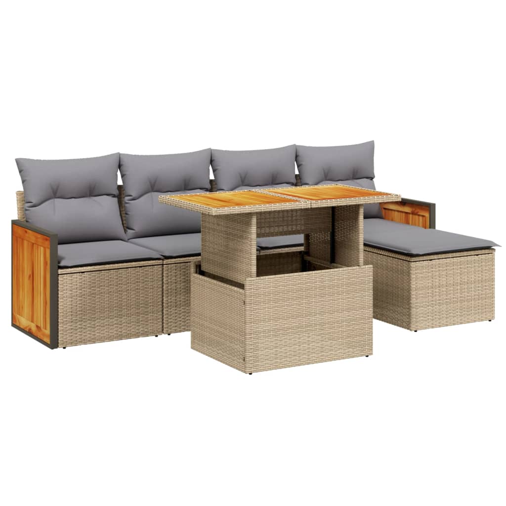 Thumbnail - vidaXL 6-tlg. Garten-Sofagarnitur mit Kissen Beige Poly Rattan