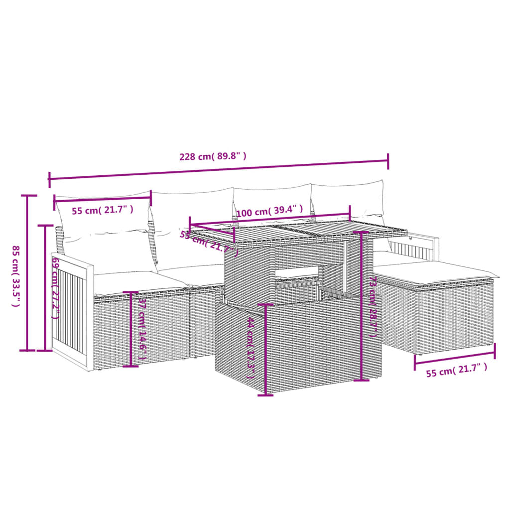 Thumbnail - vidaXL 6-tlg. Garten-Sofagarnitur mit Kissen Beige Poly Rattan