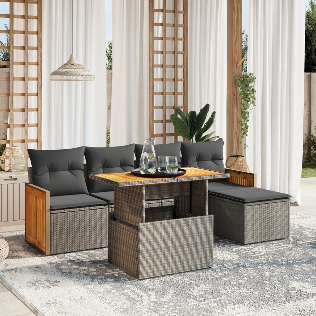 vidaXL 6-tlg. Garten-Sofagarnitur mit Kissen Grau Poly Rattan