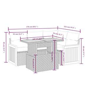 Vrtna sedežna garnitura 5-delna z blazinami črn poli ratan - slika 3
