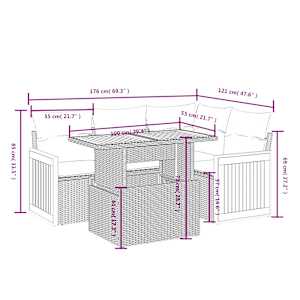 Vrtna sedežna garnitura 5-delna z blazinami črn poli ratan - slika 3