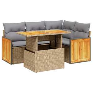 Vrtna sedežna garnitura 5-delna z blazinami bež poli ratan - slika 2