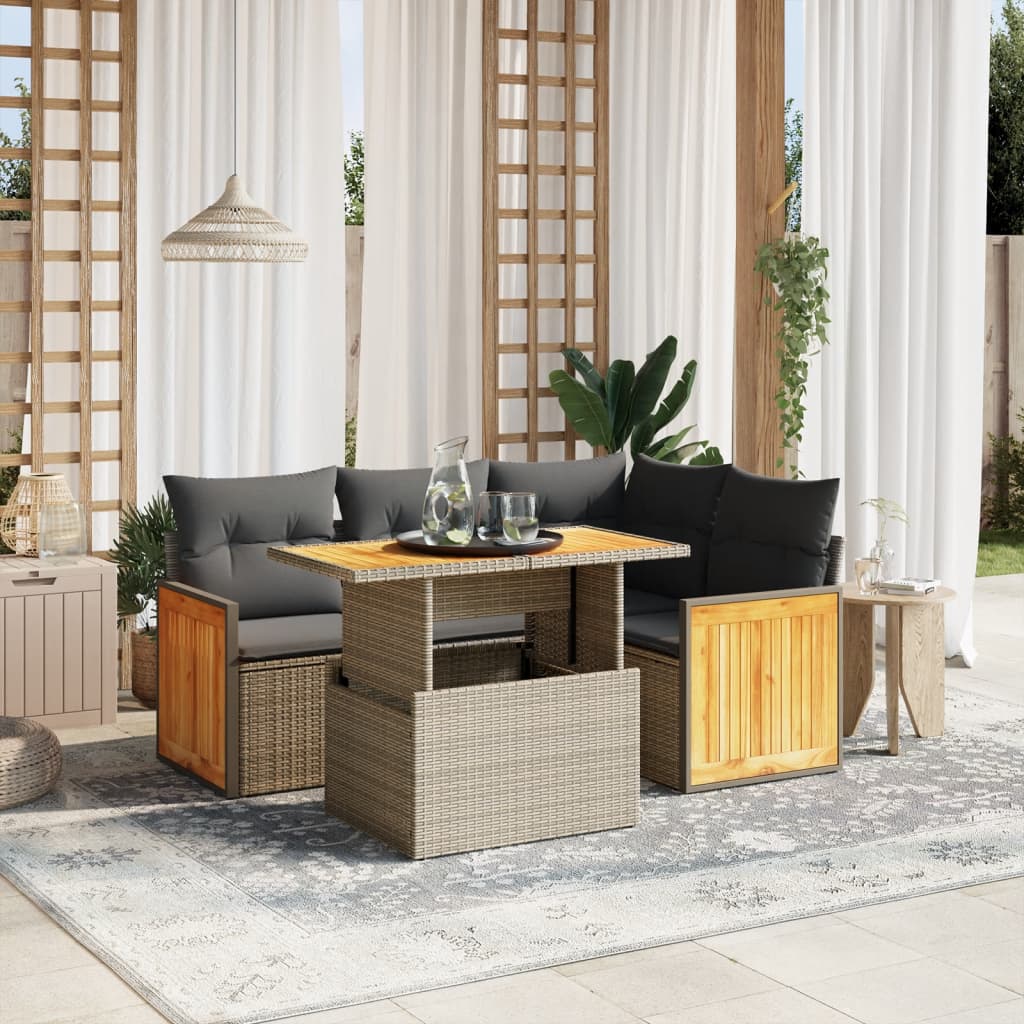 vidaXL 5-tlg. Garten-Sofagarnitur mit Kissen Grau Poly Rattan