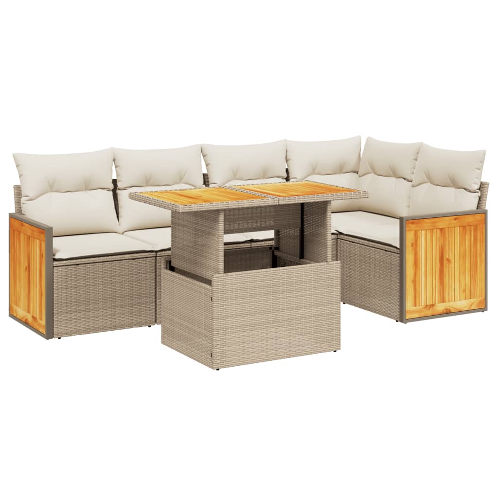 Thumbnail - vidaXL 6-tlg. Garten-Sofagarnitur mit Kissen Beige Poly Rattan