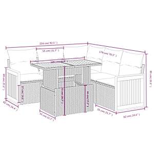 Vrtna sedežna garnitura 6-delna z blazinami črna poli ratan - slika 3