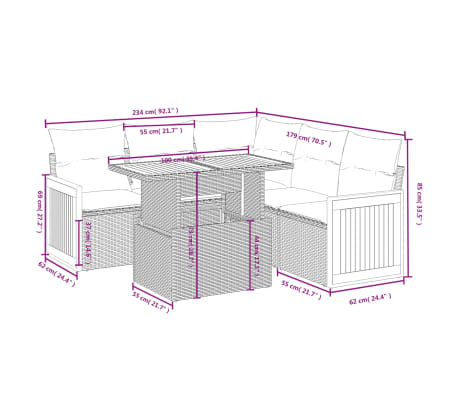 vidaXL 6-tlg. Garten-Sofagarnitur mit Kissen Beige Poly Rattan