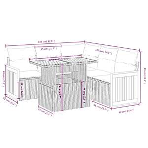 vidaXL 6-tlg. Garten-Sofagarnitur mit Kissen Beige Poly Rattan