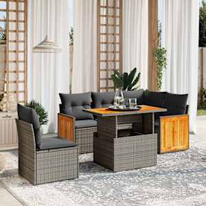 Vrtna sedežna garnitura 6-delna z blazinami bež poli ratan