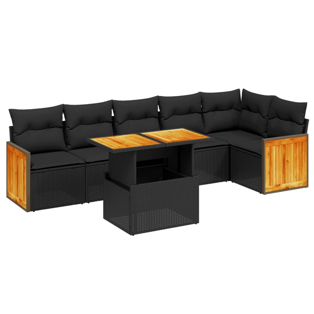 Thumbnail - vidaXL 7-tlg. Garten-Sofagarnitur mit Kissen Schwarz Poly Rattan