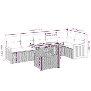 Vrtna sedežna garnitura 7-delna z blazinami črn poli ratan - slika 3