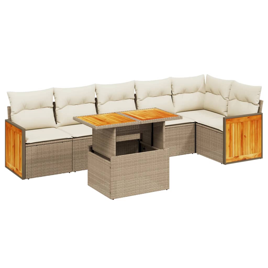 Thumbnail - vidaXL 7-tlg. Garten-Sofagarnitur mit Kissen Beige Poly Rattan