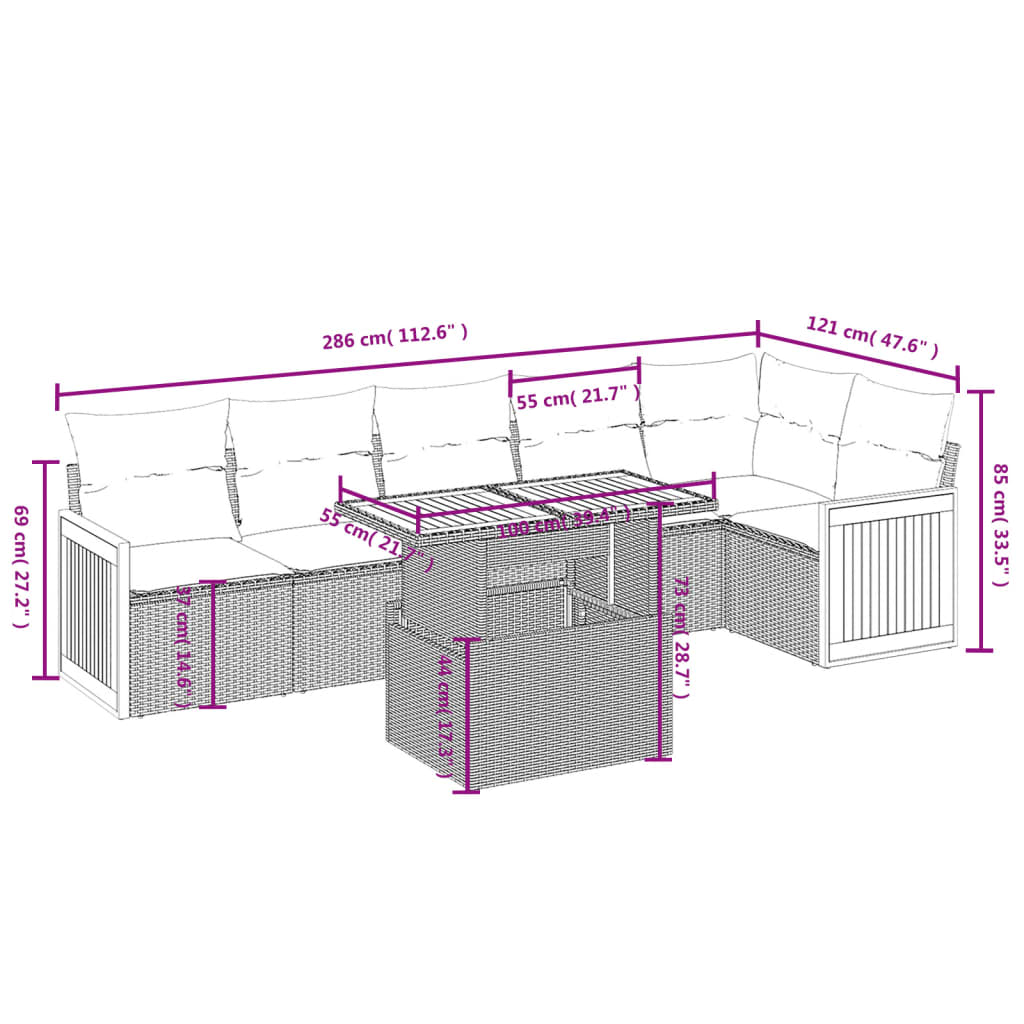 Thumbnail - vidaXL 7-tlg. Garten-Sofagarnitur mit Kissen Beige Poly Rattan