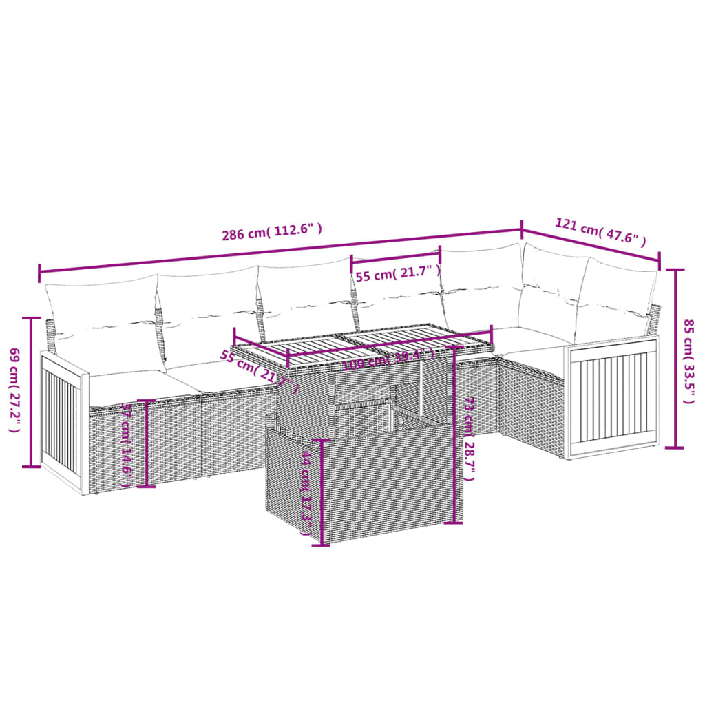 vidaXL 7-delige Loungeset met kussens poly rattan grijs afbeelding