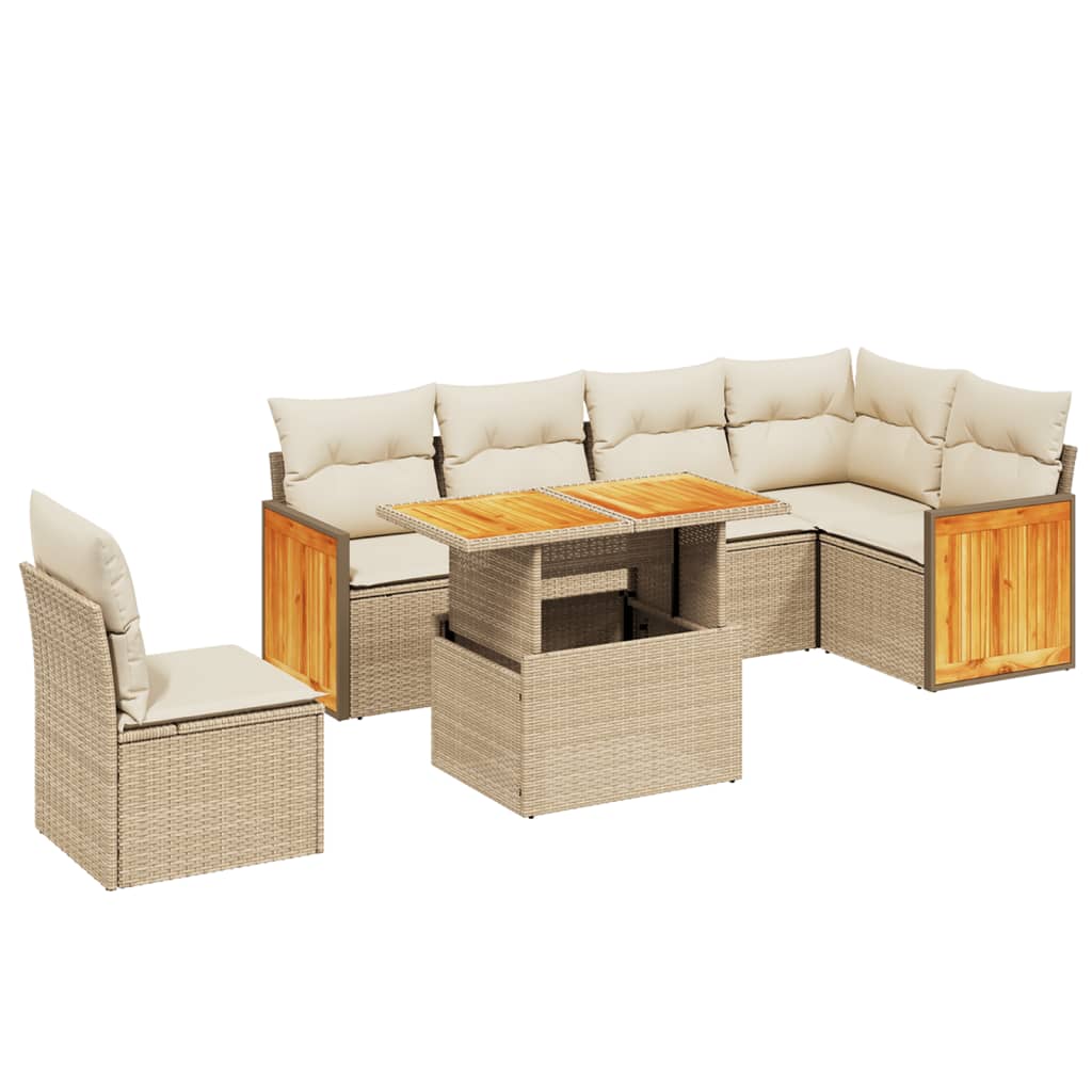 Thumbnail - vidaXL 7-tlg. Garten-Sofagarnitur mit Kissen Beige Poly Rattan