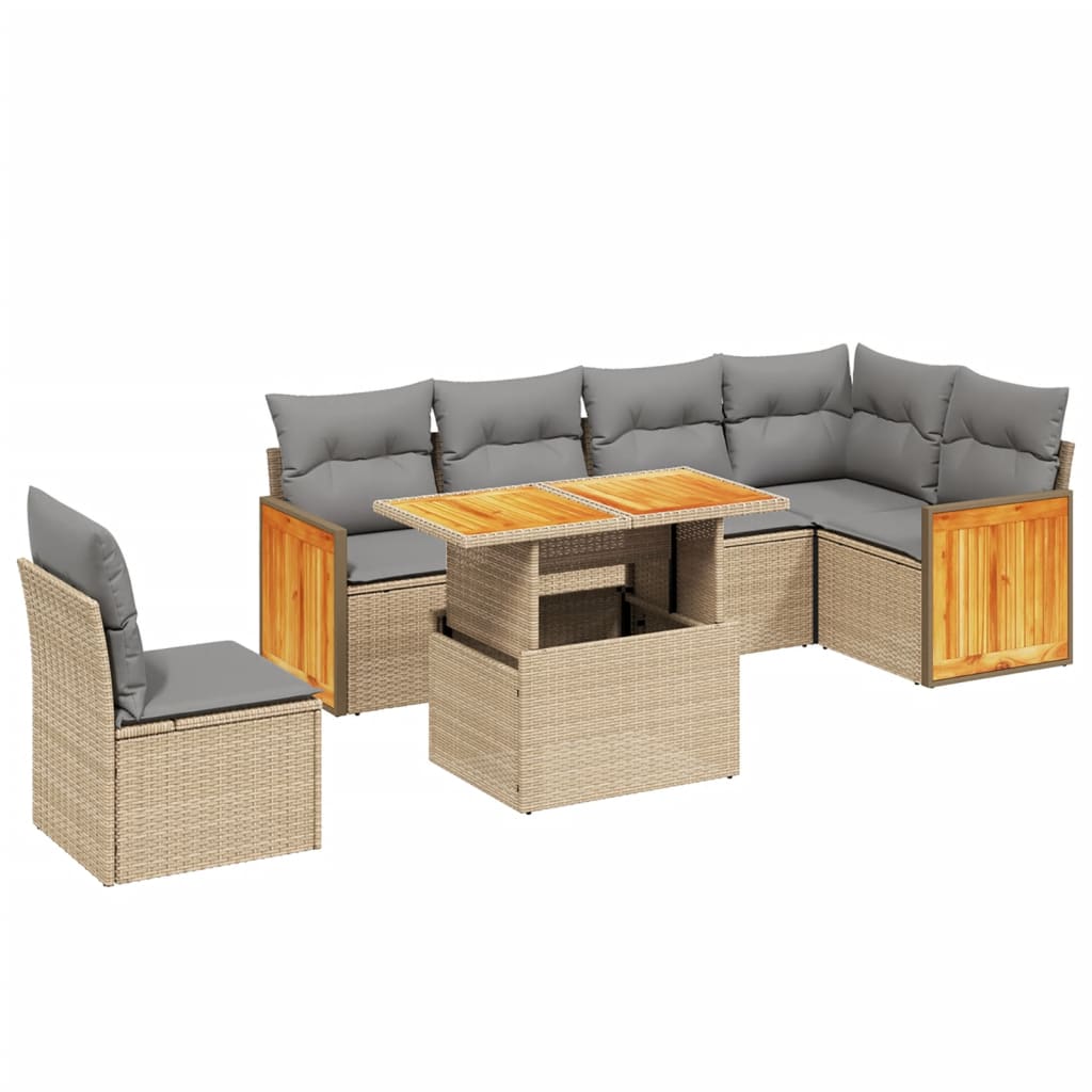 Thumbnail - vidaXL 7-tlg. Garten-Sofagarnitur mit Kissen Beige Poly Rattan