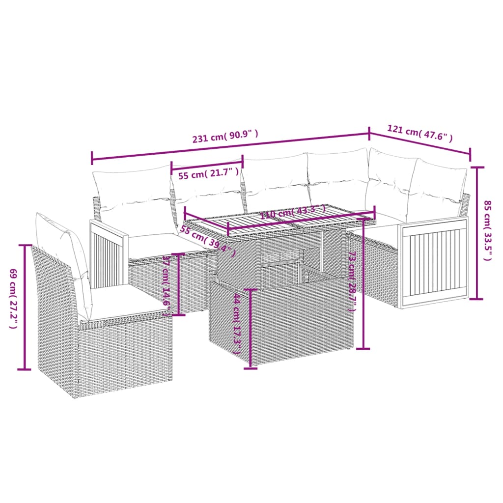 vidaXL 7-delige Loungeset met kussens poly rattan beige afbeelding