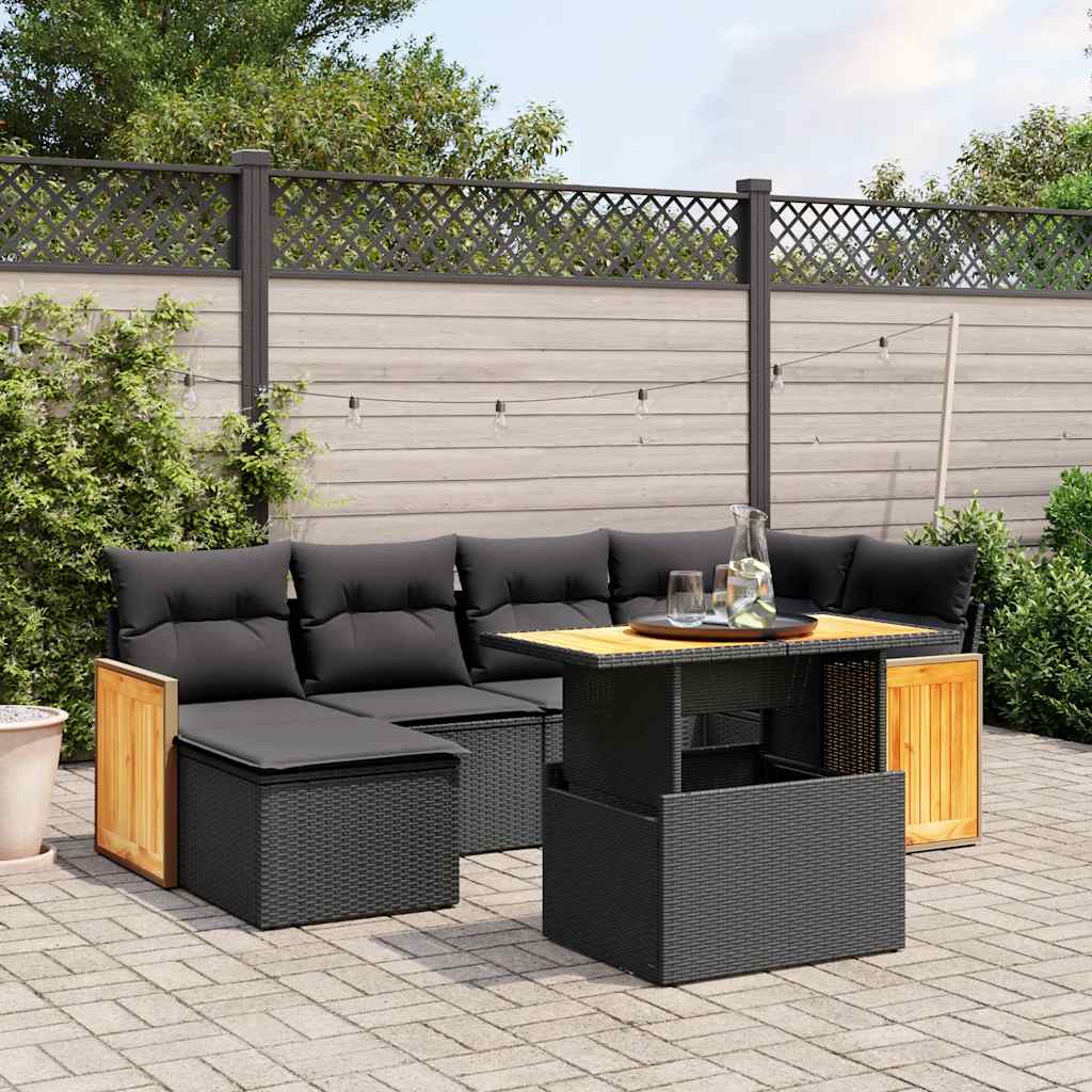 sofasæt til haven 7 dele med hynder polyrattan sort