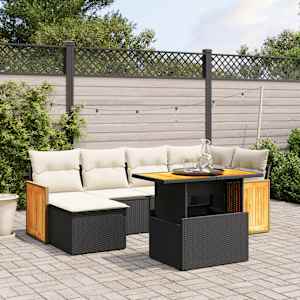 Vrtna sedežna garnitura 7-delna z blazinami črn poli ratan