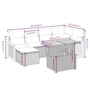vidaXL 7-tlg. Garten-Sofagarnitur mit Kissen Beige Poly Rattan