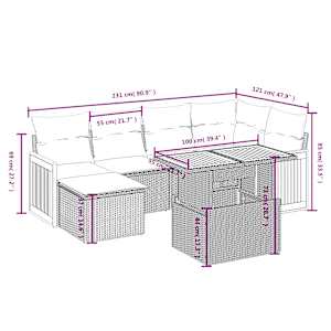 Vrtna sedežna garnitura 7-delna z blazinami bež poli ratan - slika 3