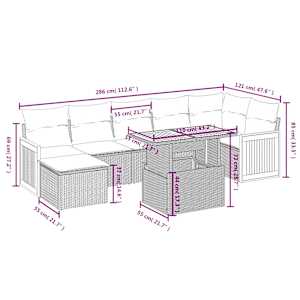 Vrtna sedežna garnitura 8-delna z blazinami črn poli ratan - slika 3