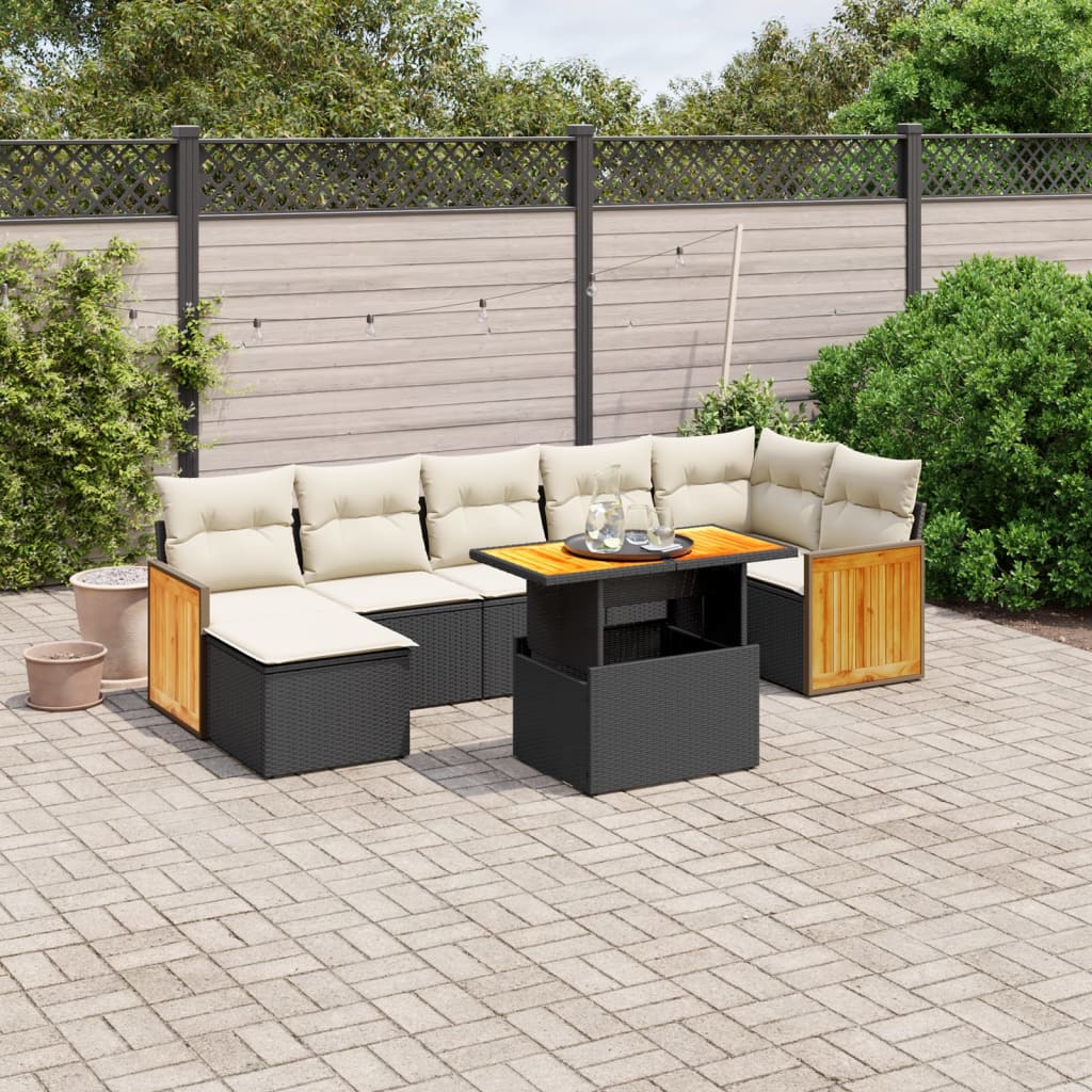 8-tlg. Garten-Sofagarnitur mit Kissen Schwarz Poly Rattan